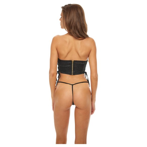 Bombshell - leopardskinn korsett og thong (svart) - M