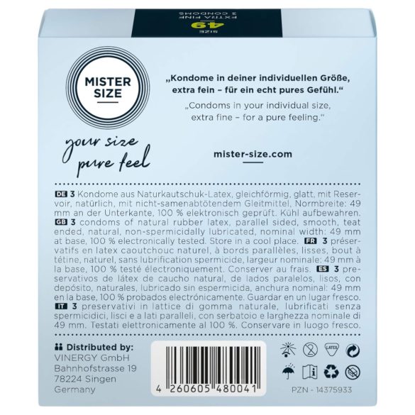 Mister Size tynne kondomer - 49mm (3 stk)