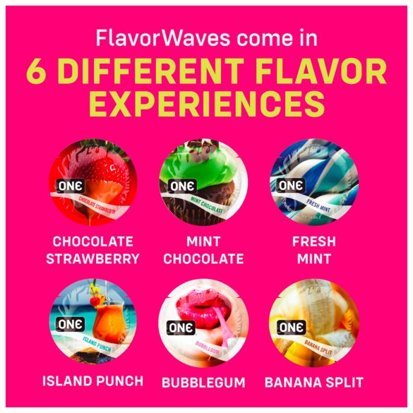 ONE Flavor Waves - smaksatt kondom - assortert (12 stk)
