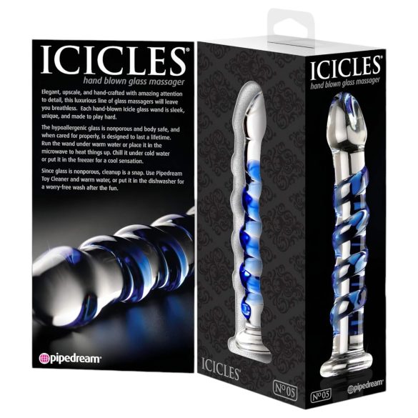Icicles No. 5 - spiralformet glassdildo (gjennomsiktig blå)