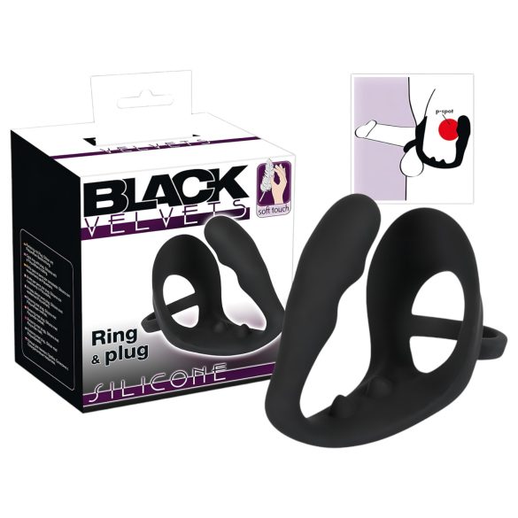 Svart Fløyel - penis- & ballering analdildo (sort)