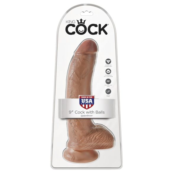 King Cock 9 med baller dildo (23 cm) - brun