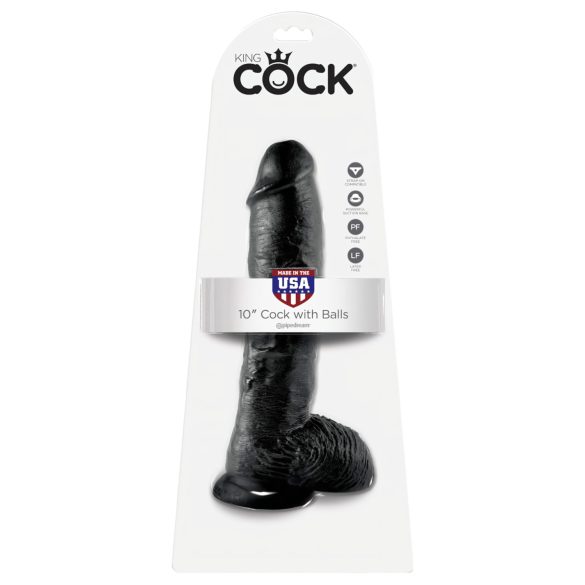 King Cock 10 tommers dildo med testikler (25 cm) - svart