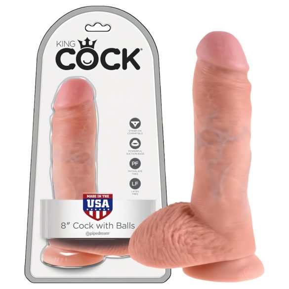 King Cock 8 med baller dildo (20 cm) - natur