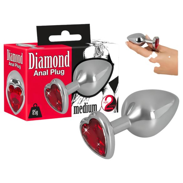 You2Toys - Diamond analplugg 85g i aluminium (sølv-rød)
