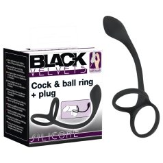 Black Velvet: Tynn anal dildo med penis- og testikkelring (svart)   Black Velvet: Tynn anal dildo med penis- og testikkelring (svart)