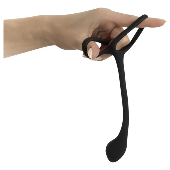 Black Velvet: Tynn anal dildo med penis- og testikkelring (svart)