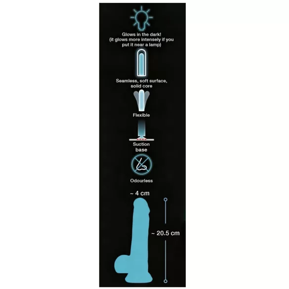 You2Toys Glow in the Dark - sugekopp, selvlysende dildo (blå)