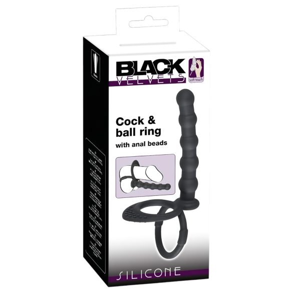 Svart Velvet - kombi herre- og penisring med analdildo (svart)