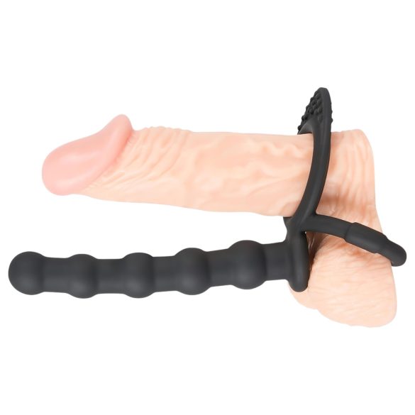 Svart Velvet - kombi herre- og penisring med analdildo (svart)