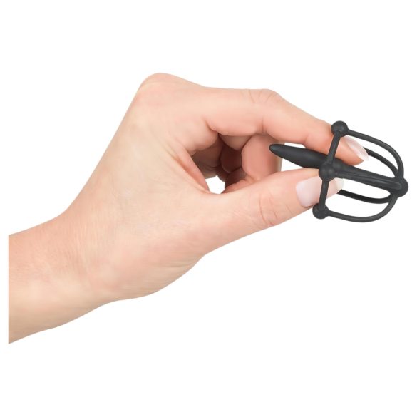 Penisplugg i silikon med glansbur og dilator (svart)