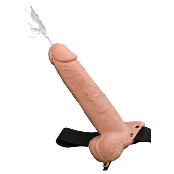 Fetisj Strap-On 9 - hul, sprutende dildo for påspenning (naturlig)