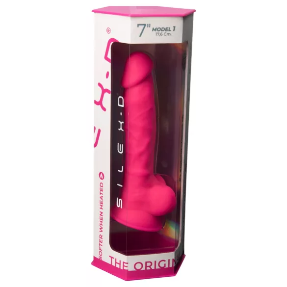 Silexd 7 - dildo med testikler og sugekopp - 17,5 cm (rosa)
