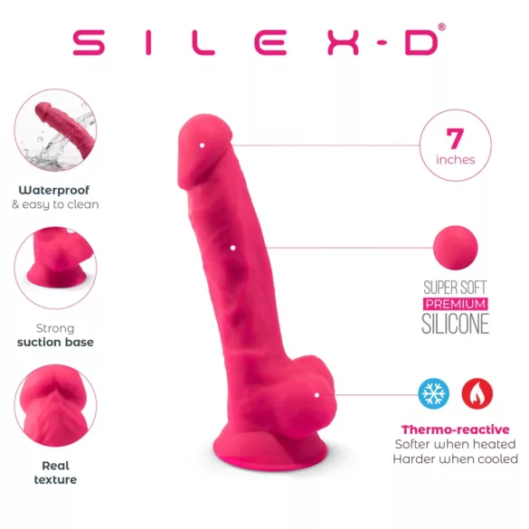 Silexd 7 - dildo med testikler og sugekopp - 17,5 cm (rosa)