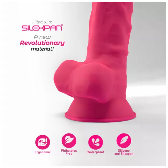 Silexd 7 - dildo med testikler og sugekopp - 17,5 cm (rosa)