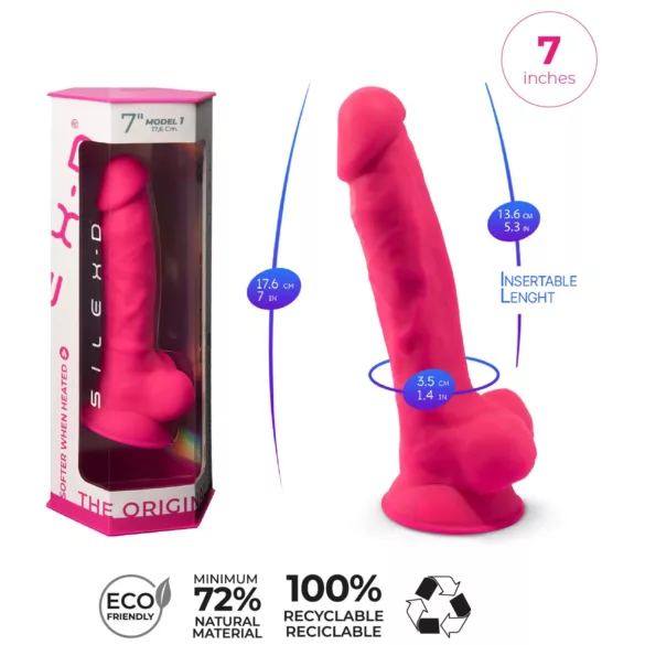 Silexd 7 - dildo med testikler og sugekopp - 17,5 cm (rosa)