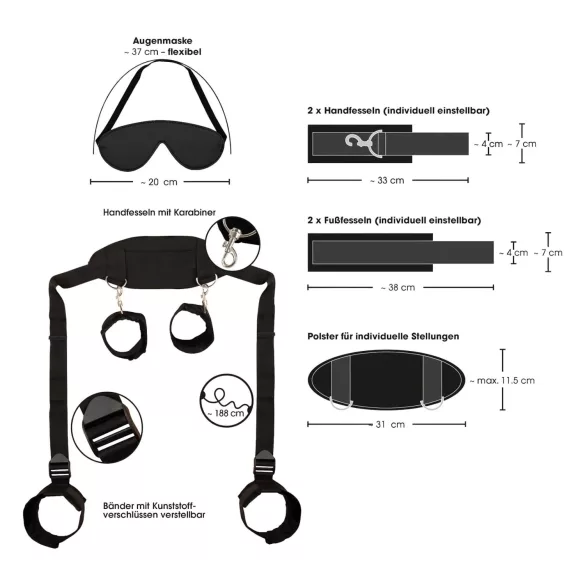 Bad Kitty - Sett med hals, hånd og ankelbånd (svart)