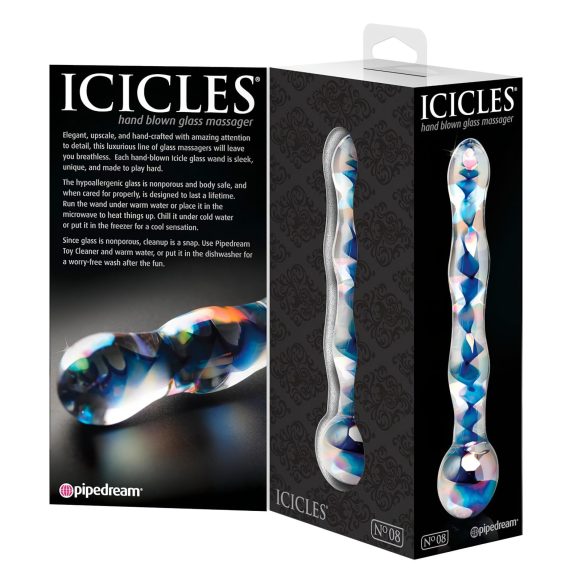 Icicles No. 08 - Bølget, tosidig glassdildo (klar-blå)