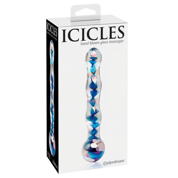 Icicles No. 08 - Bølget, tosidig glassdildo (klar-blå)