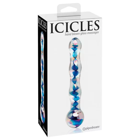 Icicles No. 08 - bølget, tosidig, glass dildo (klar-blå)