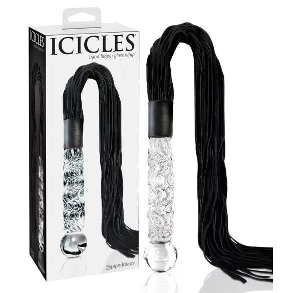 Icicles No. 38 - lærpisk og glassdildo (klar-svart)