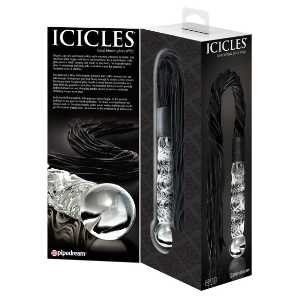 Icicles No. 38 - Lærpisk og glassdildo (gjennomsiktig-svart)