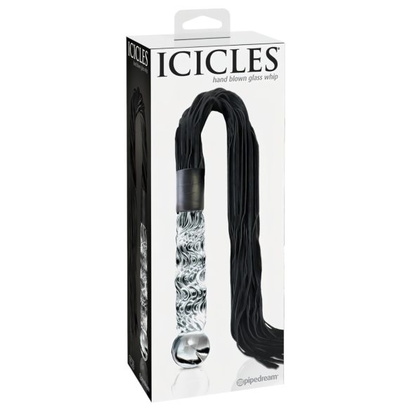 Icicles No. 38 - Lærpisk og glassdildo (gjennomsiktig-svart)