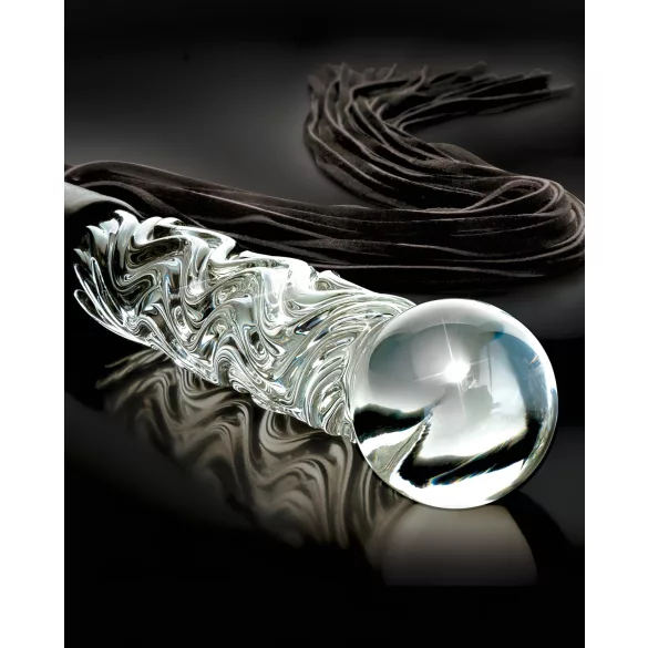 Icicles No. 38 - lærpisk og glassdildo (klar-svart)