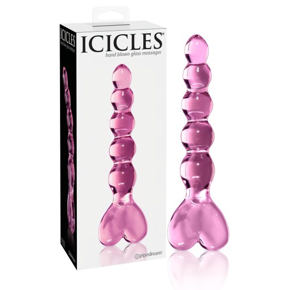 Icicles No. 43 - perlebesatt, hjerteformet glassdildo (rosa)
