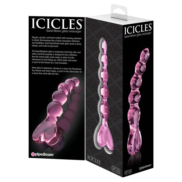 Icicles No. 43 - perlebesatt, hjerteformet glassdildo (rosa)