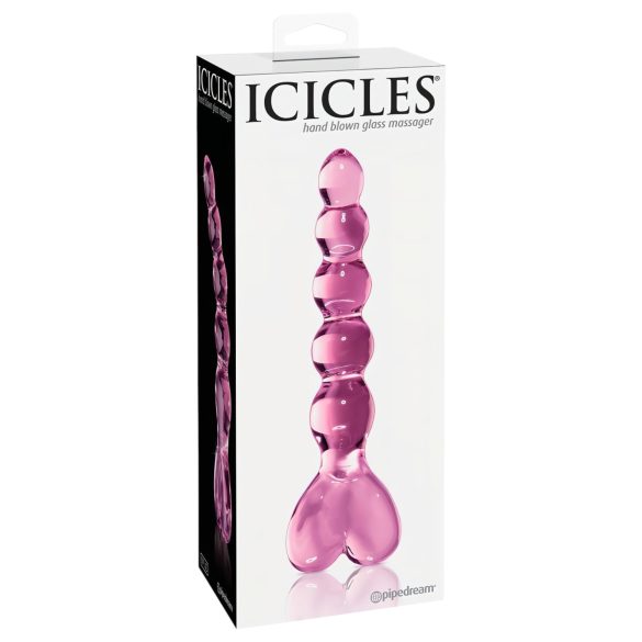 Icicles No. 43 - perlebesatt, hjerteformet glassdildo (rosa)