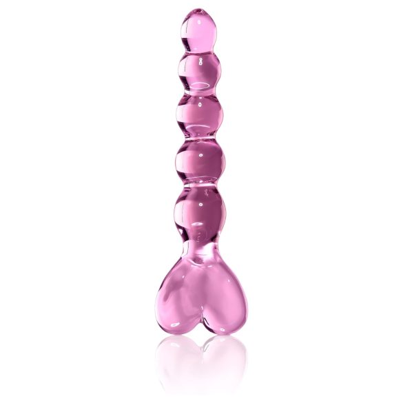 Icicles No. 43 - perlebesatt, hjerteformet glassdildo (rosa)
