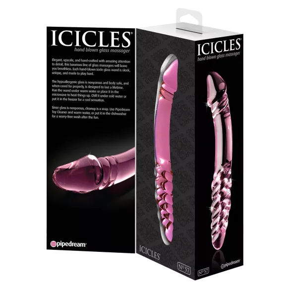 Icicles No. 57 - Dobbeltsidig glassdildo med penisform (rosa)