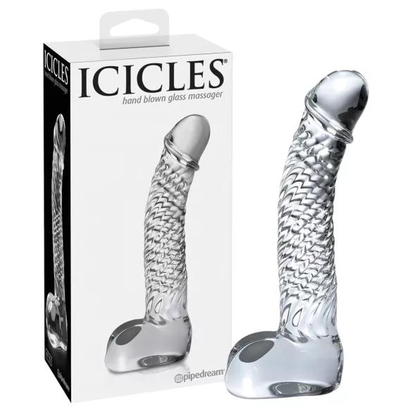Icicles nr. 61 - glassdildo med pung og penis (gjennomsiktig)