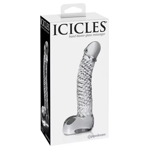 Icicles nr. 61 - glassdildo med pung og penis (gjennomsiktig)