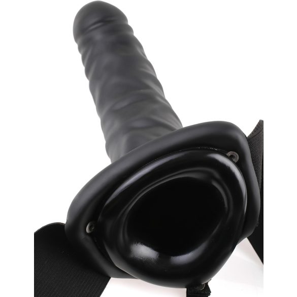 Fetisj Strap-On 8 - justerbar, hul vibrator (svart)