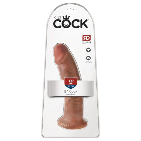 King Cock 9 - realistisk dildo med sugekopp (23 cm) - mørk hudtone