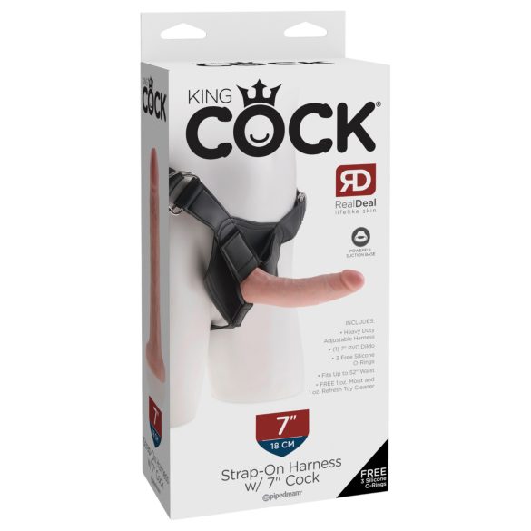 King Cock 7 - Strap-on dildo med sele (svart)