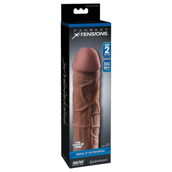 X-TENSION Mega 2 - realistisk penismanchett (20,3 cm) - mørk natur
