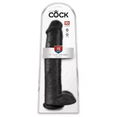   King Cock 15 - dildo med testikler og sugekopp (38 cm, svart)