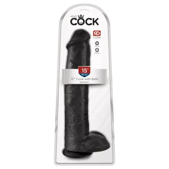 King Cock 15 - dildo med testikler og sugekopp (38 cm, svart)