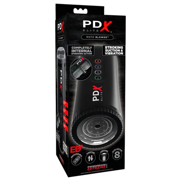 PDX Moto Blower - sugende, vibrerende masturbator (svart)