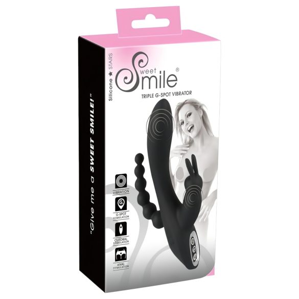 SMILE Triple - oppladbar, vanntett 3-grenet vibrator (svart)