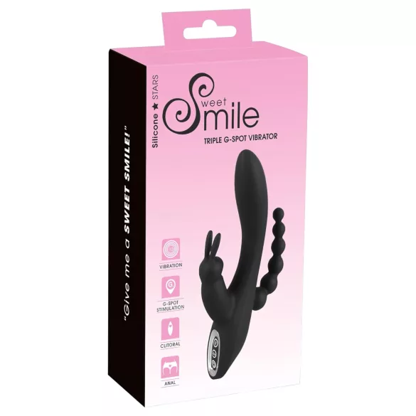 SMILE Triple - oppladbar, vanntett 3-grenet vibrator (svart)