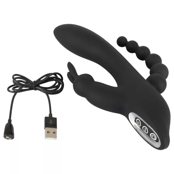 SMILE Triple - oppladbar, vanntett 3-grenet vibrator (svart)