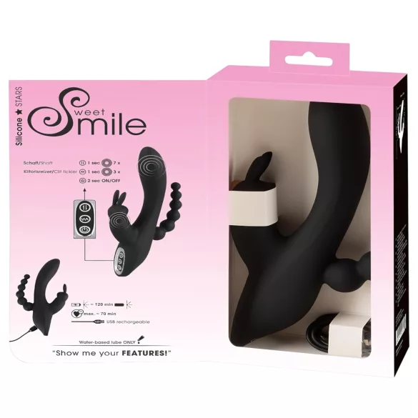 SMILE Triple - oppladbar, vanntett 3-grenet vibrator (svart)