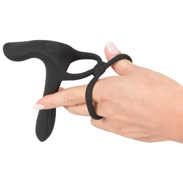 Black Velvets - oppladbar 2-i-1 vibrator og penisering (svart)