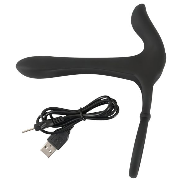 Svart fløyel - oppladbar 2-i-1 parvibrator og penisring (svart)