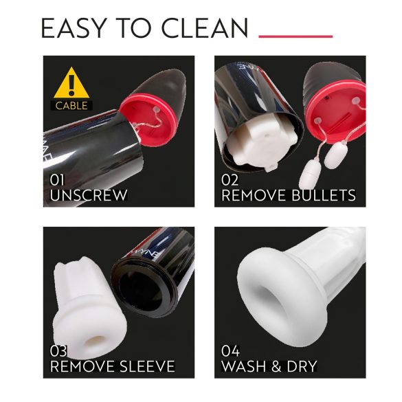 WYNE 02 - laderbar masturbator med vibrasjon og sugeeffekt (svart-hvitt)