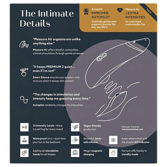 Womanizer Premium 2 - luftbølgestimulator for klitoris (svart)